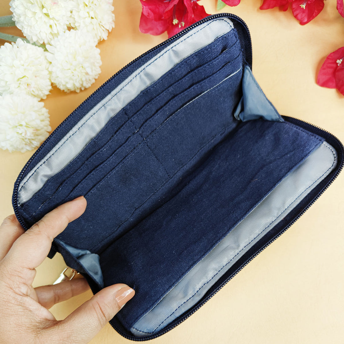 Quilted Slim Wallet- Red-Blue Kite