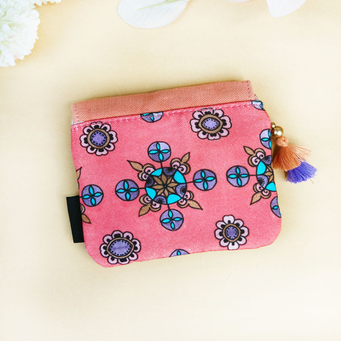 Mini Flap Wallet- Peach & Grey