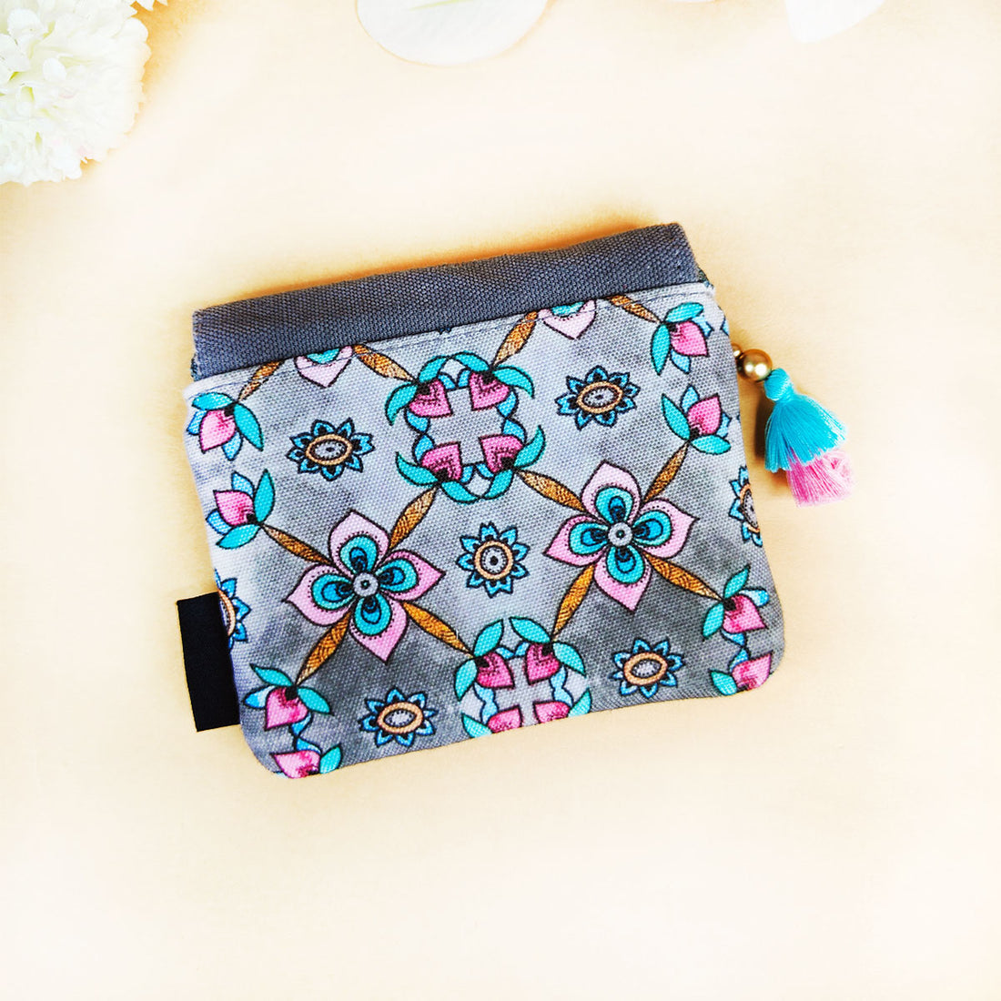 Mini Flap Wallet- Peach & Grey