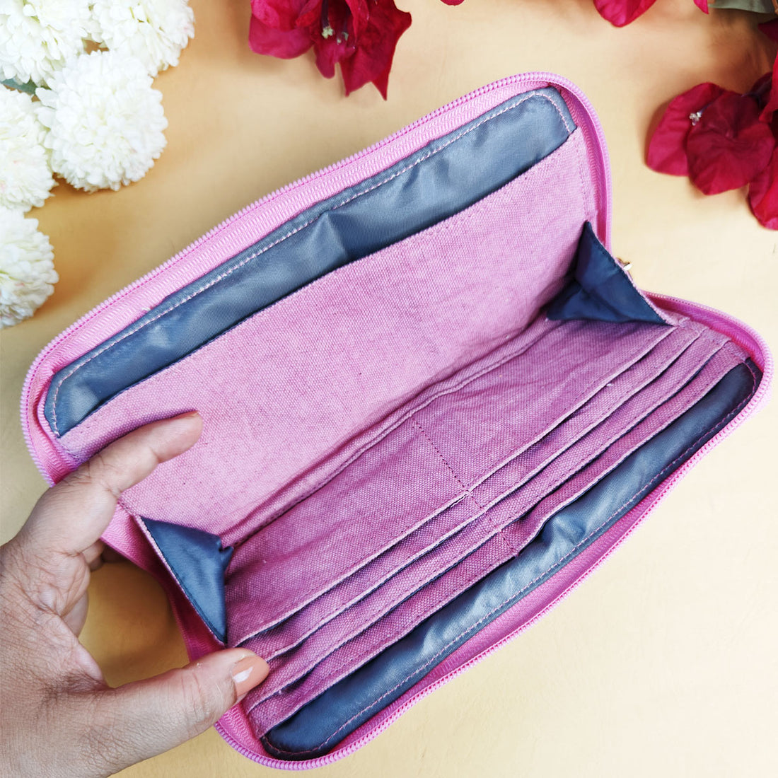 Quilted Slim Wallet- Pink Pin-Wheel