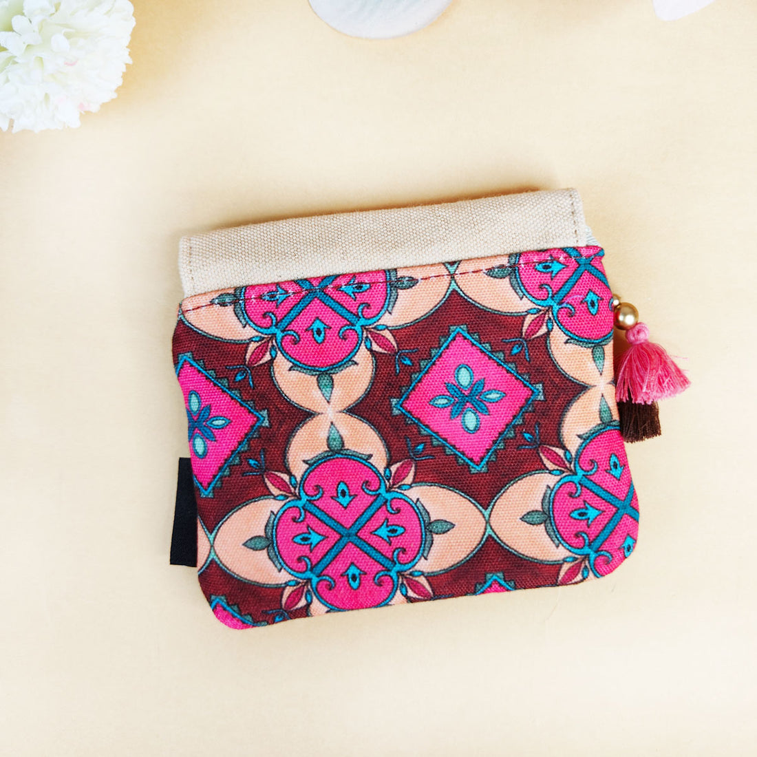 Mini Flap Wallet- Peach & Beige