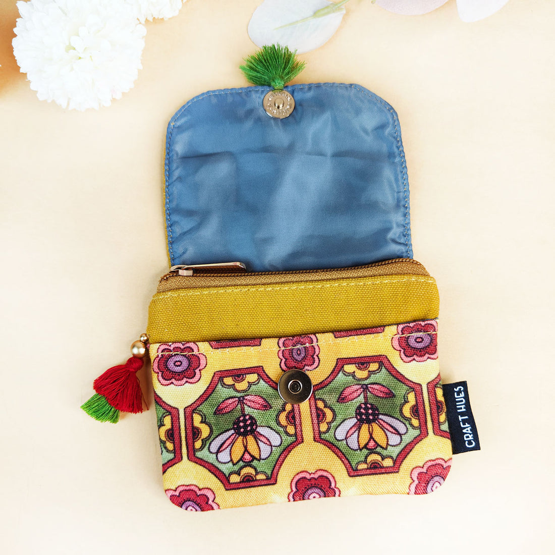 Mini Flap Wallet- Green & Mustard