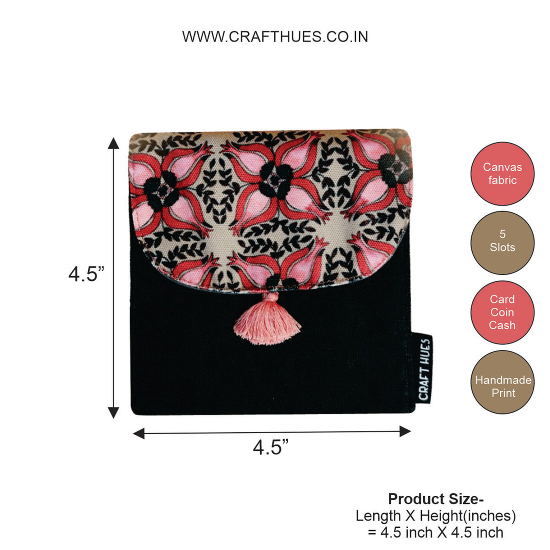 5 COMPARTMENT MINI WALLET-BLACK MAROON FLORAL