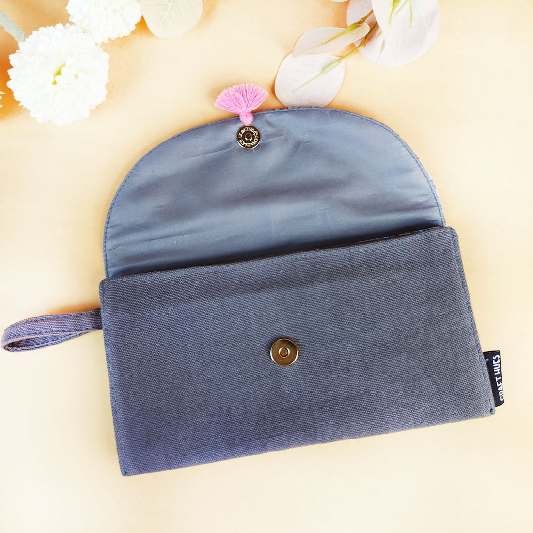 5 Pocket Long Wallet-Grey Pink Flower