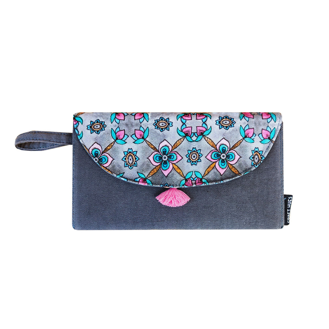 5 Pocket Long Wallet-Grey Pink Flower
