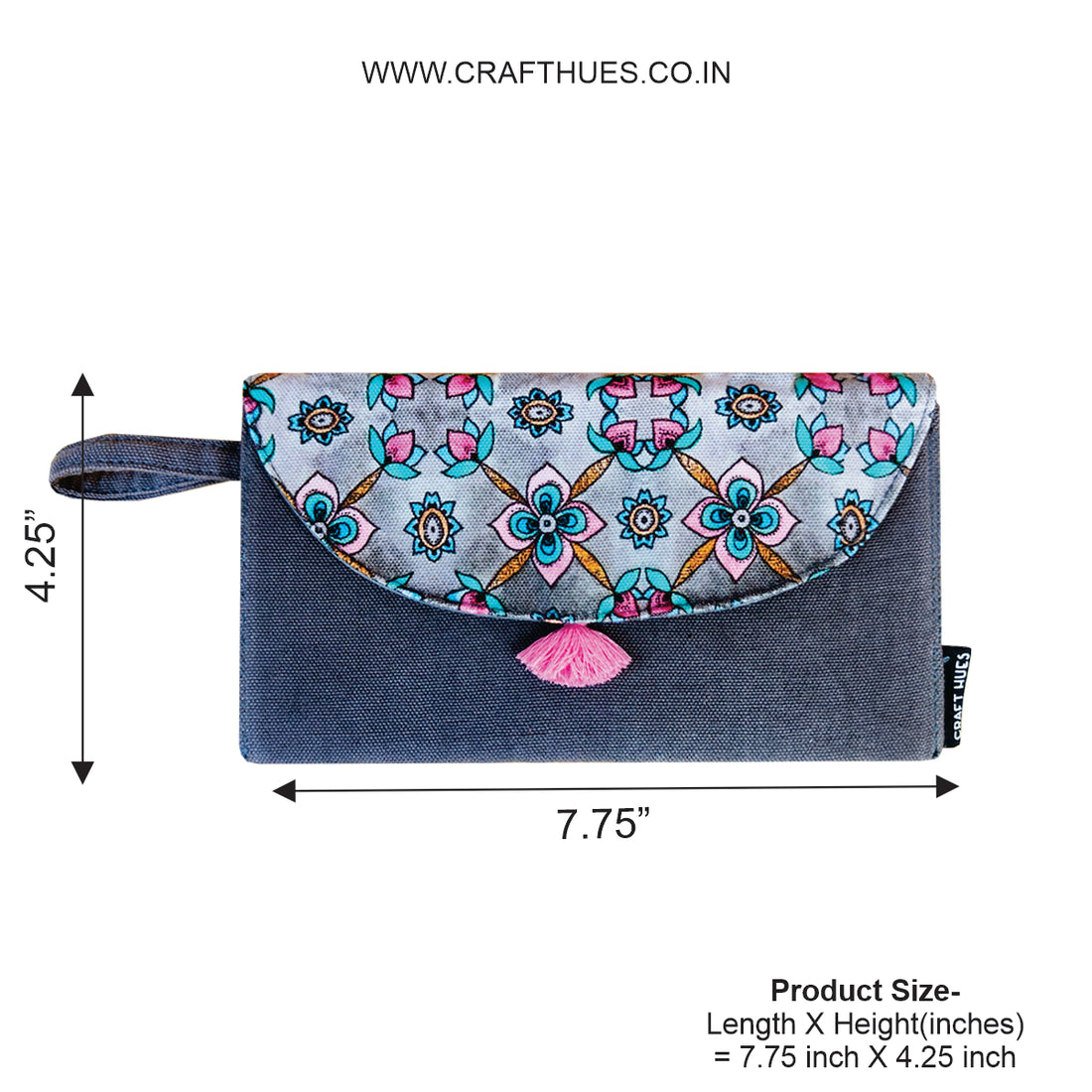 5 Pocket Long Wallet-Grey Pink Flower