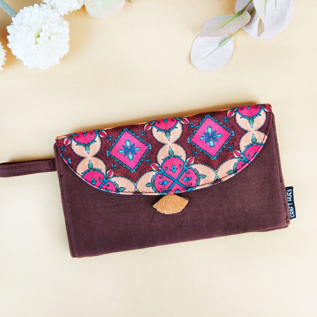 5 Pocket Long Wallet-Maroon Beige Tile