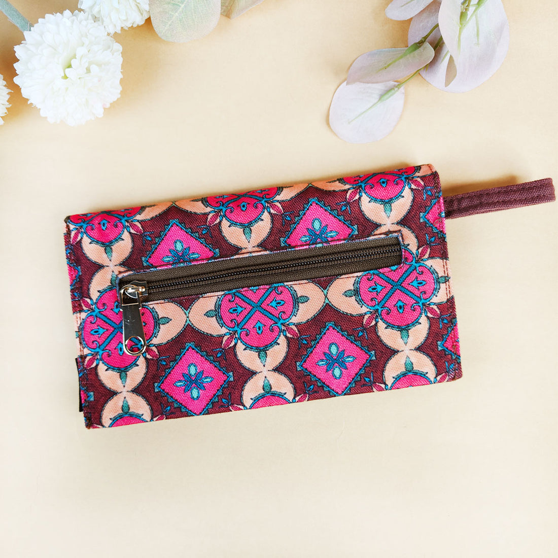 5 Pocket Long Wallet-Maroon Beige Tile