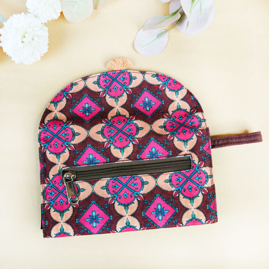 5 Pocket Long Wallet-Maroon Beige Tile