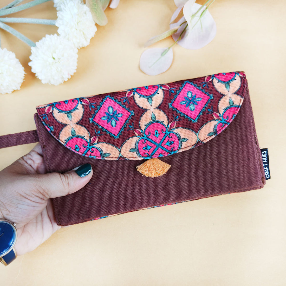 5 Pocket Long Wallet-Maroon Beige Tile