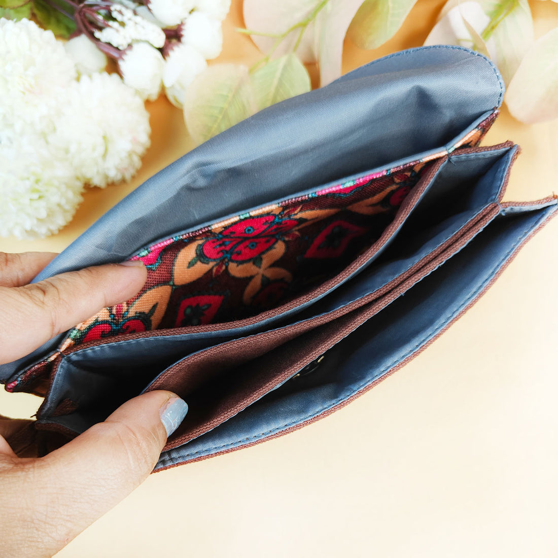 5 Pocket Long Wallet-Maroon Beige Tile