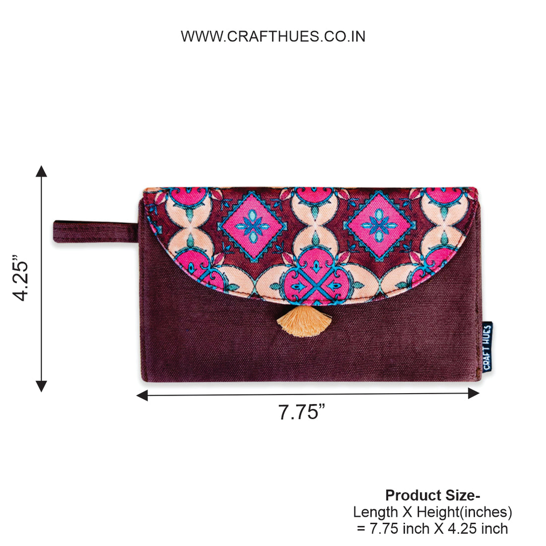 5 Pocket Long Wallet-Maroon Beige Tile