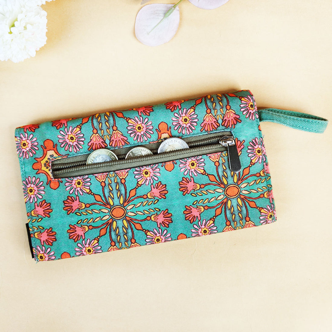 5 Pocket Long Wallet- Sea-Green Tile