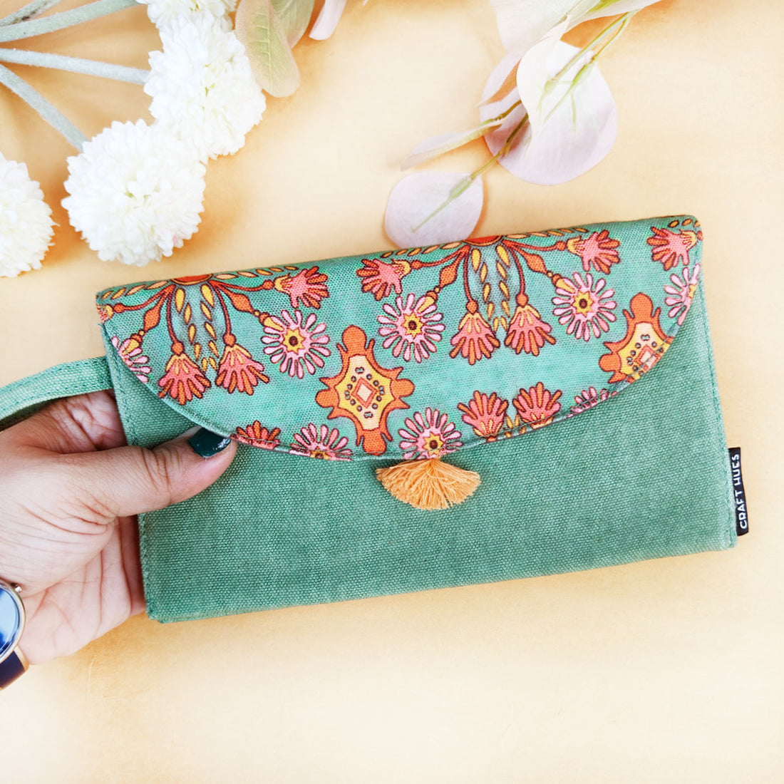 5 Pocket Long Wallet- Sea-Green Tile