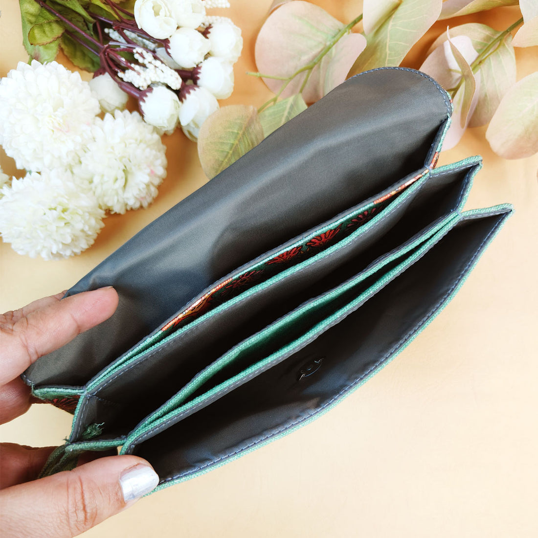 5 Pocket Long Wallet- Sea-Green Tile