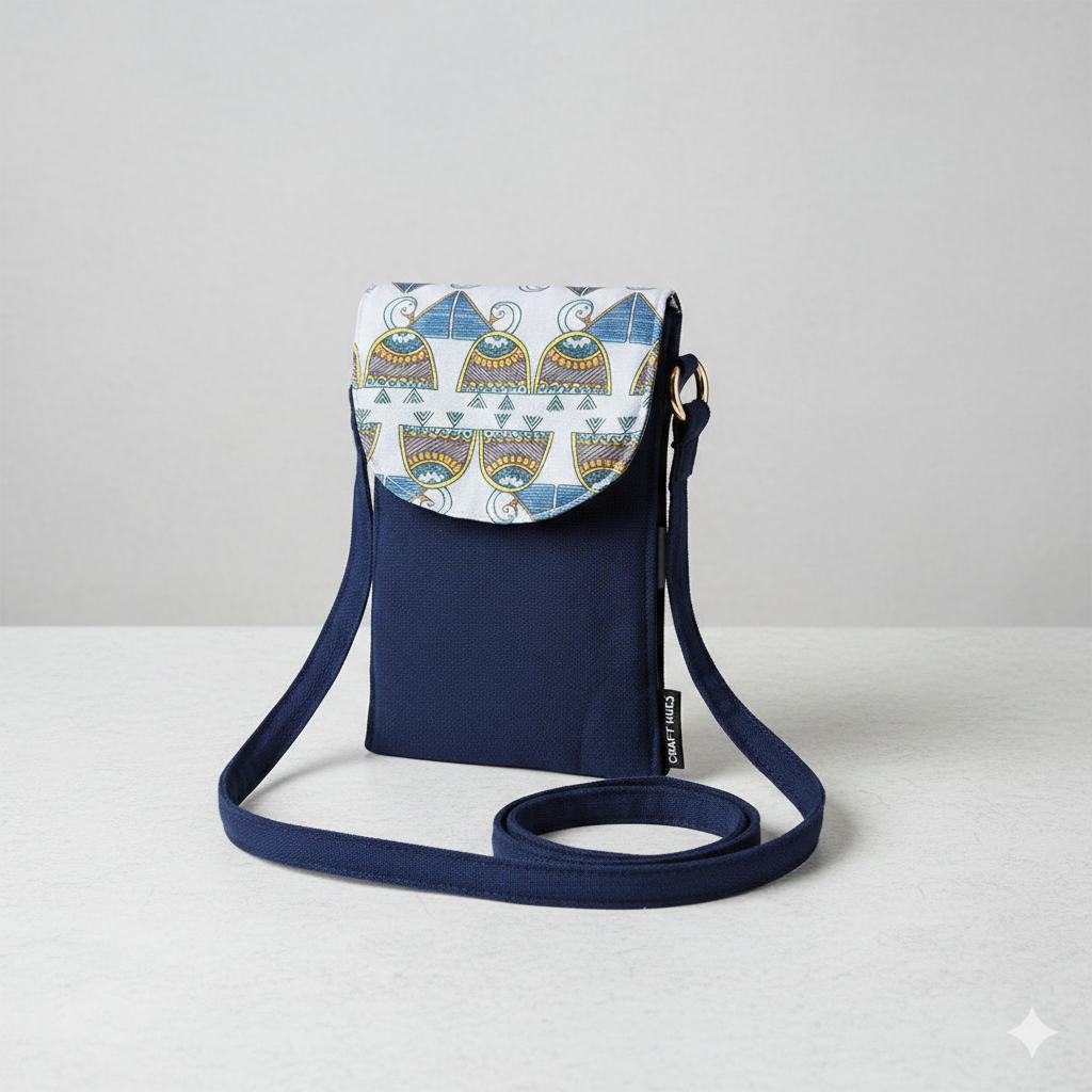 5 Pocket Sling Bag-Blue Bird Godna Art