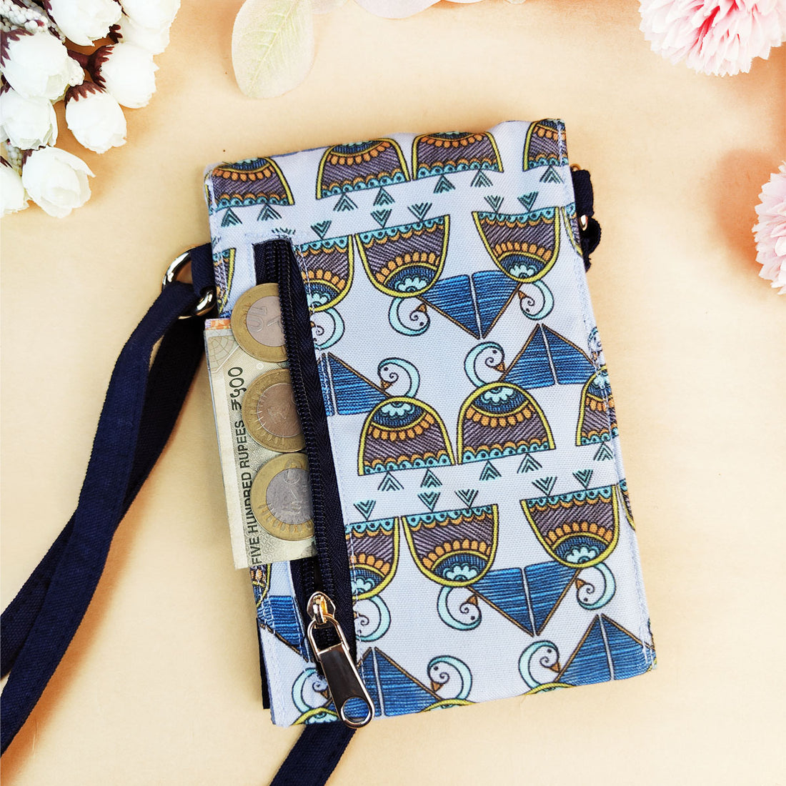 5 Pocket Sling Bag-Blue Bird Godna Art