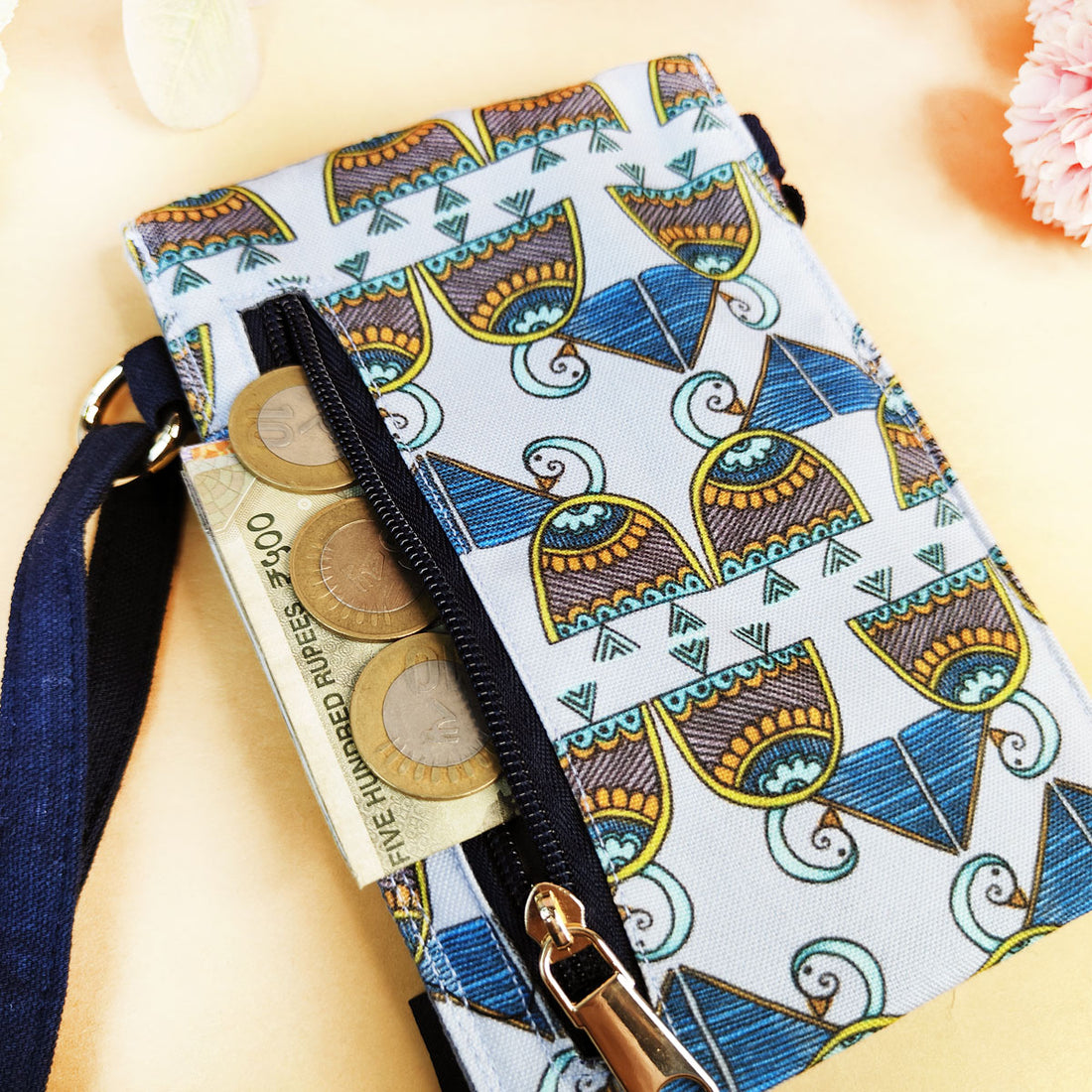 5 Pocket Sling Bag-Blue Bird Godna Art