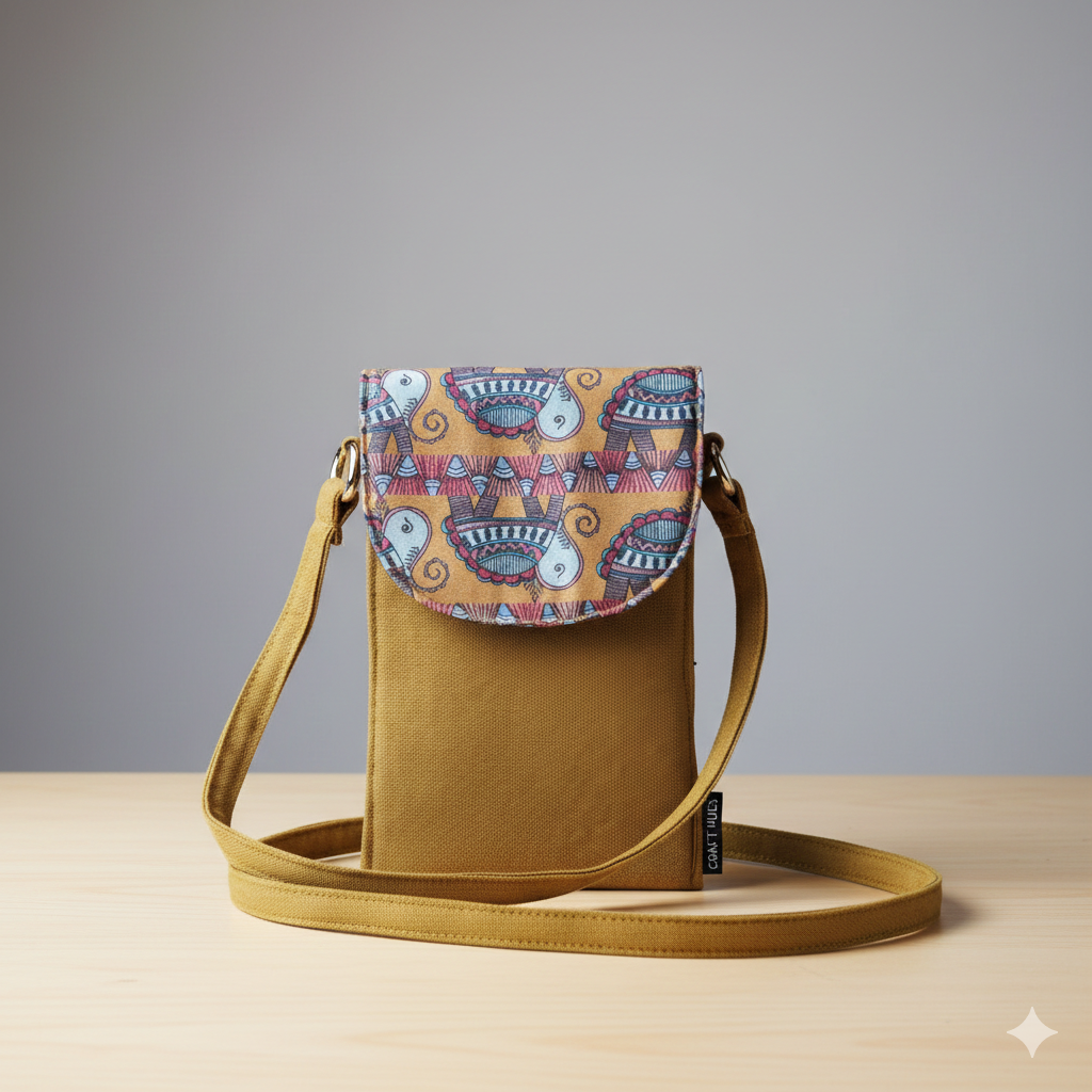 5 Pocket Sling Bag-Mustard Turtle Godna Art