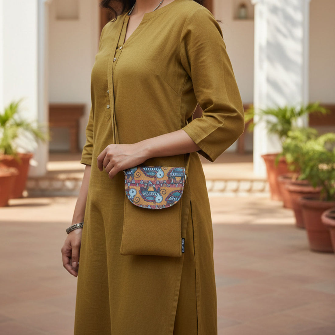 5 Pocket Sling Bag-Mustard Turtle Godna Art