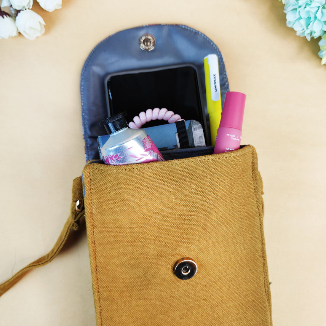 5 Pocket Sling Bag-Mustard Turtle Godna Art