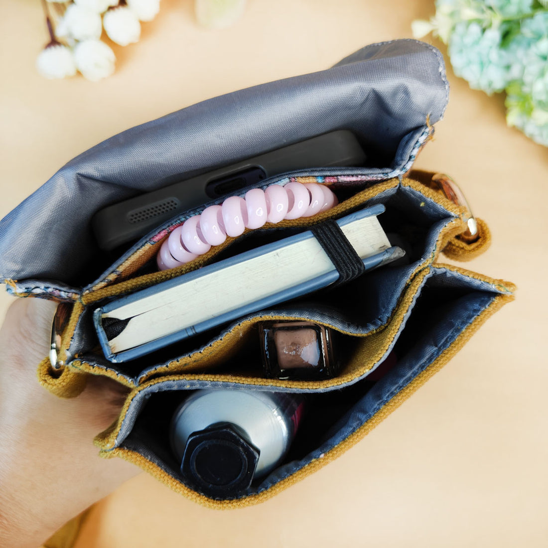 5 Pocket Sling Bag-Mustard Turtle Godna Art