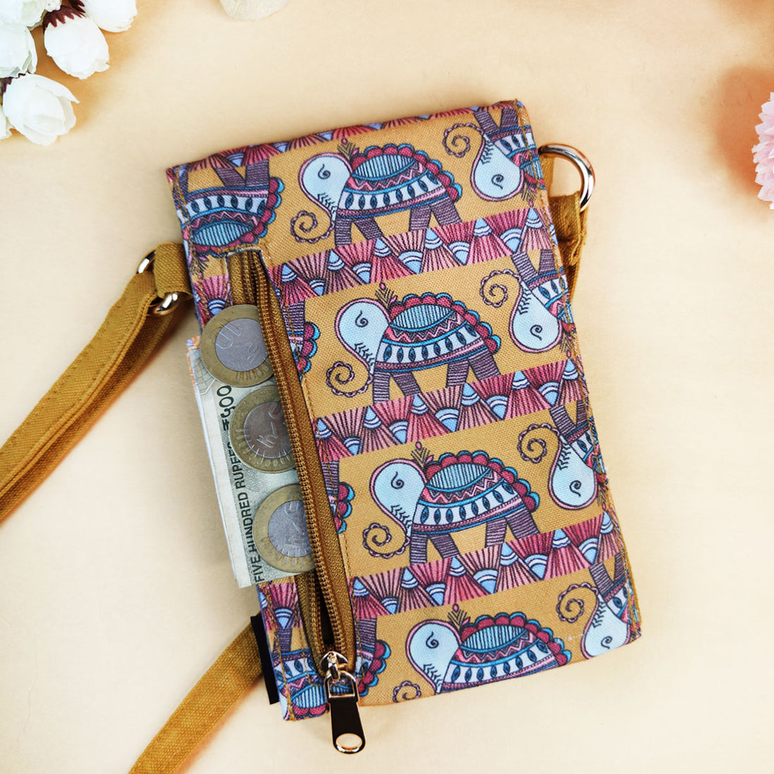 5 Pocket Sling Bag-Mustard Turtle Godna Art