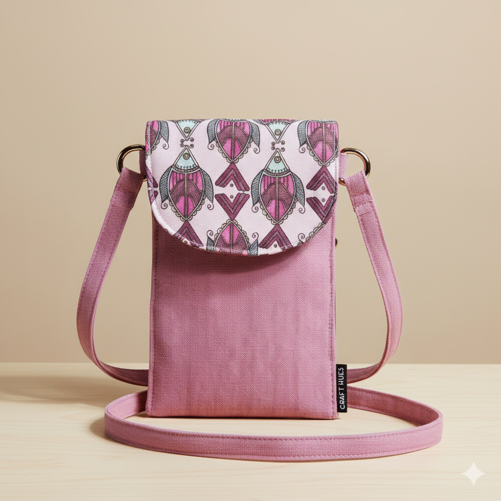 5 Pocket Sling Bag-Pink Fish Godna Art