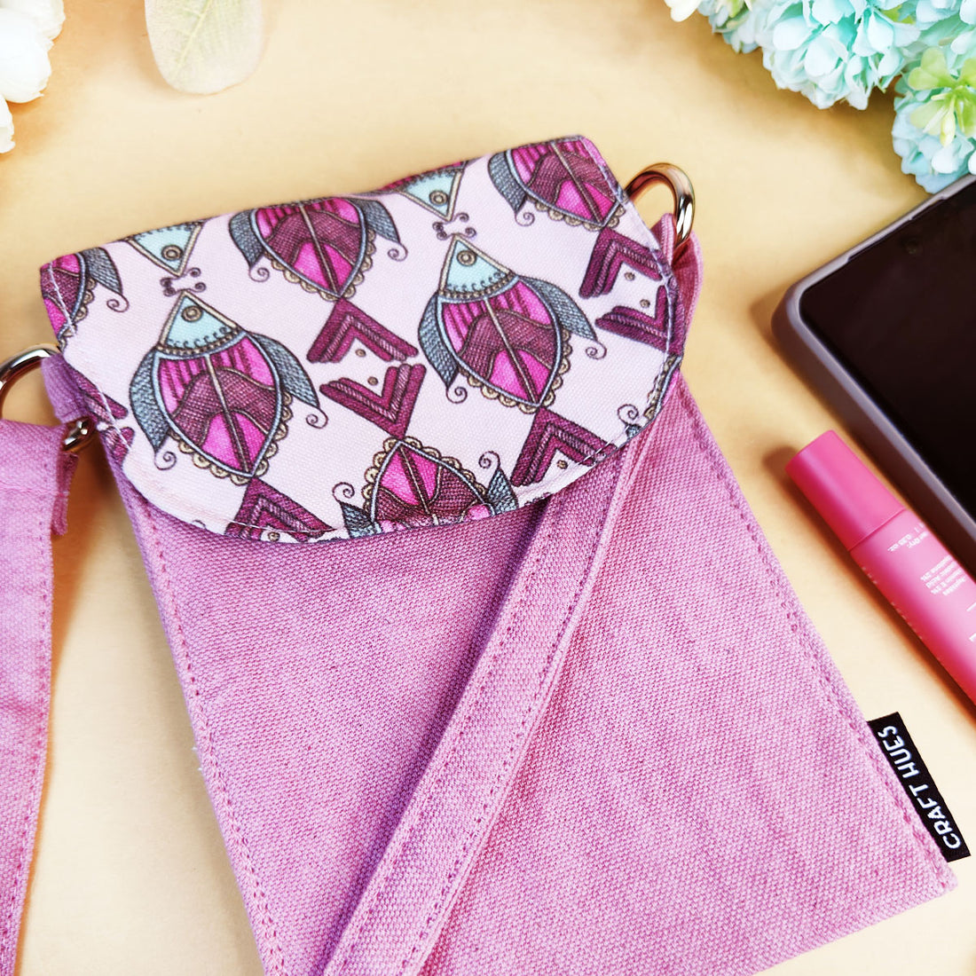 5 Pocket Sling Bag-Pink Fish Godna Art