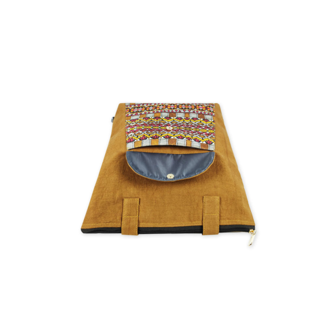 Mustard Madhubani Border Flap Tote Bag