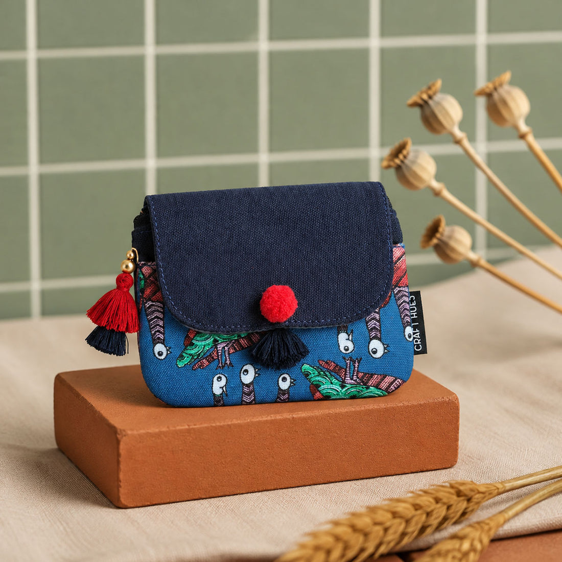 Mini wallet- Gond Blue Bird