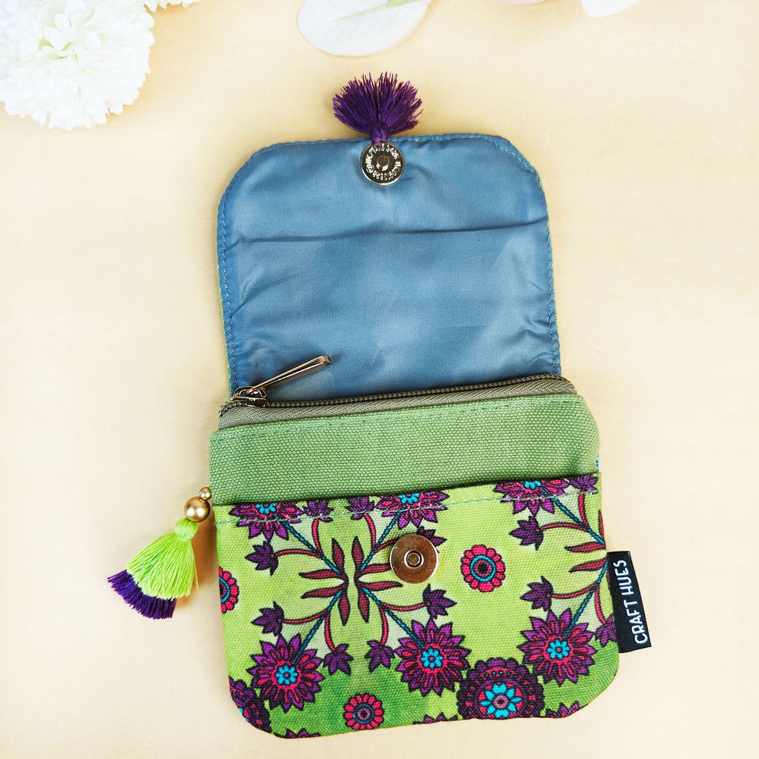 Mini Flap Wallet- Green & Mustard