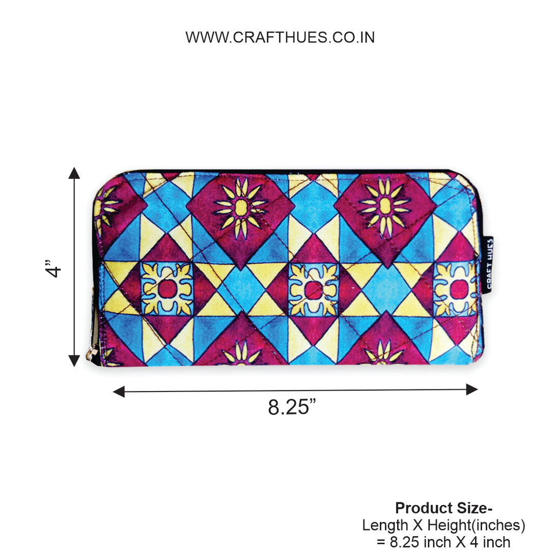 Quilted Slim Wallet- Red-Blue Kite