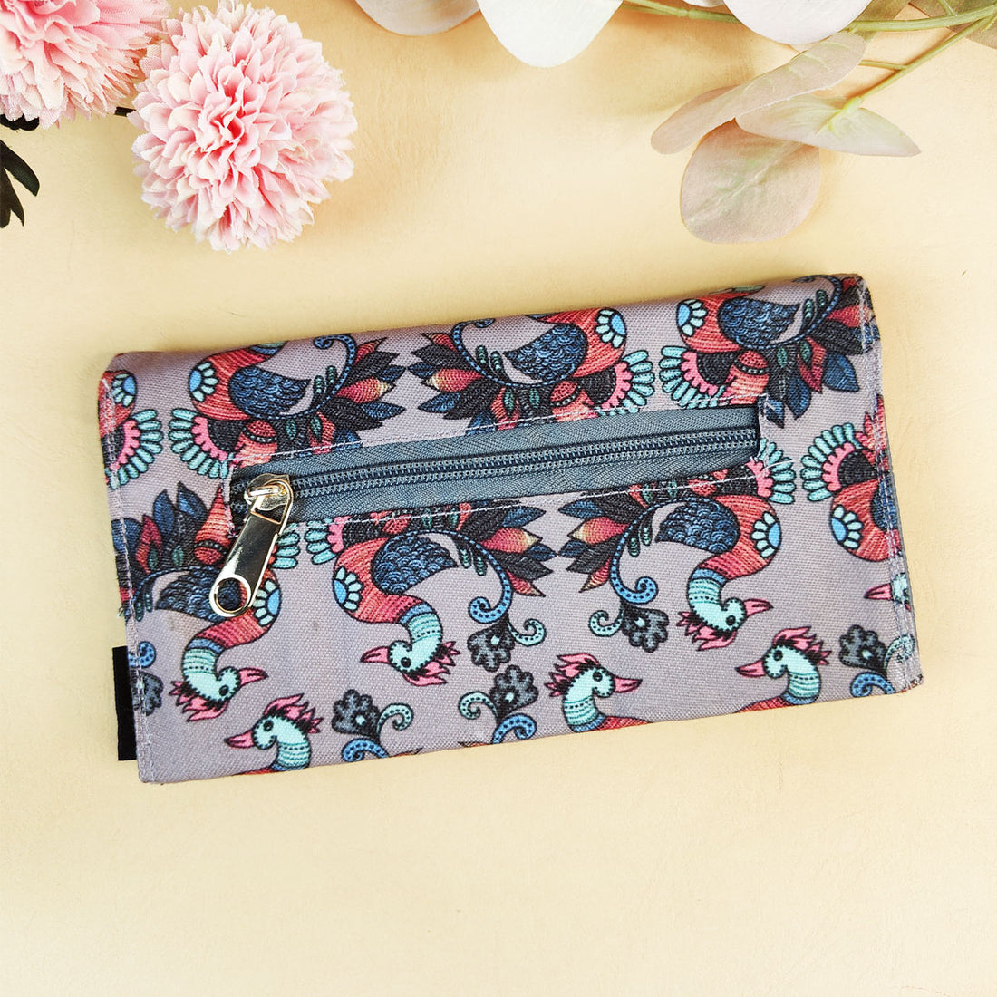 5 Pocket Long Wallet-Gond Grey Bird