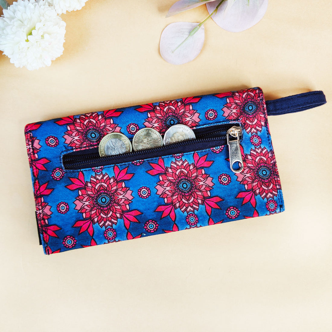 5 Pocket Long Wallet-Blue Maroon Tile