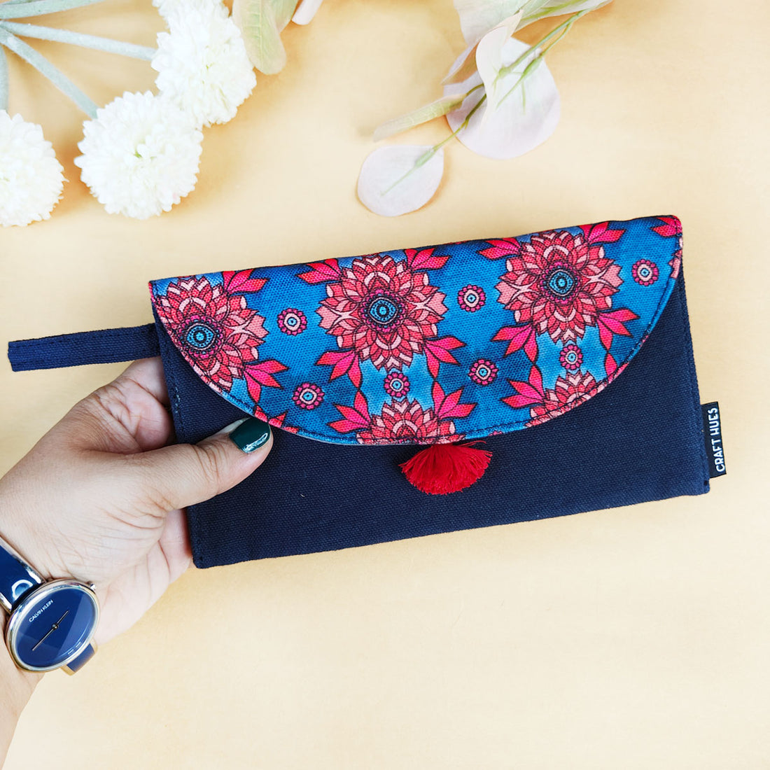 5 Pocket Long Wallet-Blue Maroon Tile