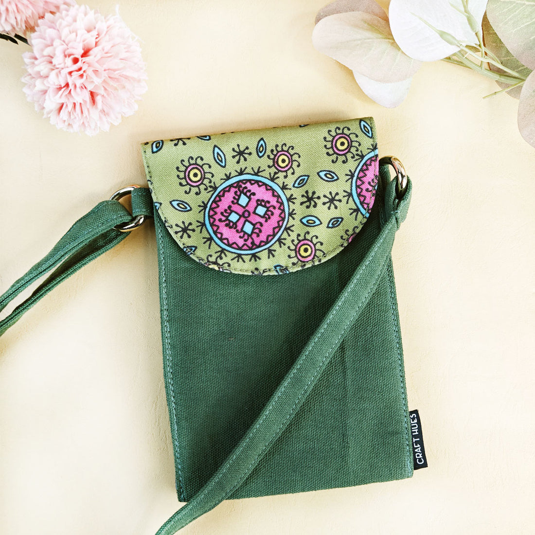5 Pocket Sling-Green-Pink Godna Art