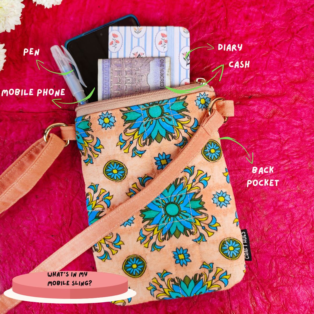 Quilted Mobile Sling-Peach Aqua Tile