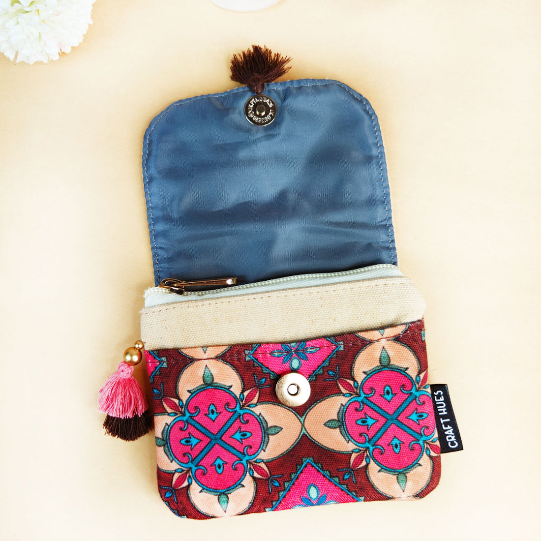 Mini Flap Wallet- Peach & Beige