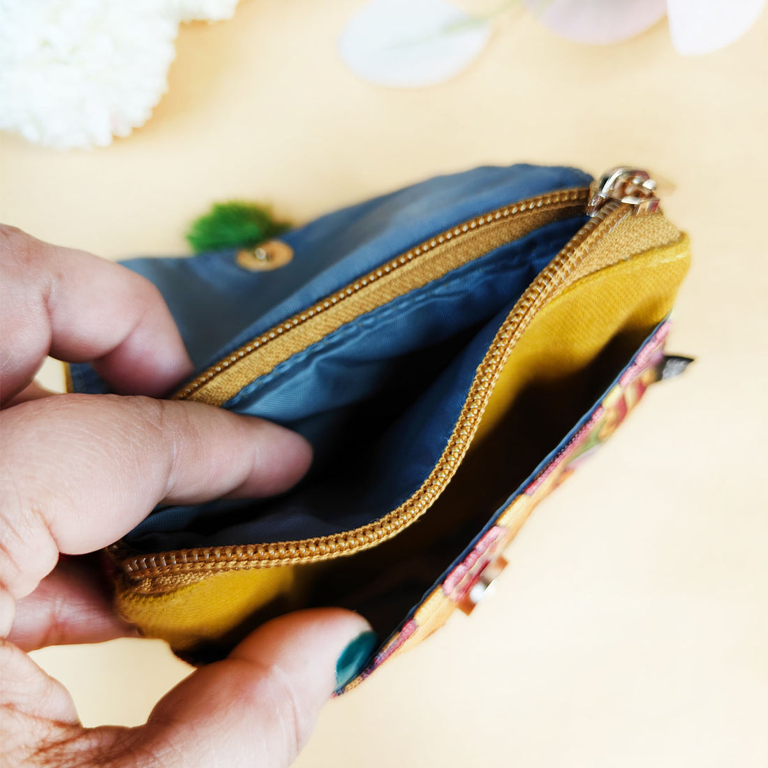 Mini Flap Wallet- Green & Mustard