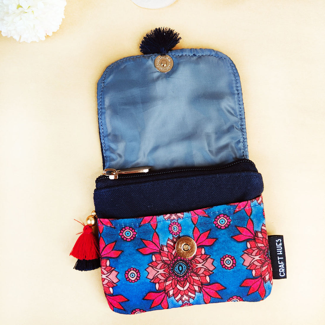 Mini Flap Wallet- Grey & Blue