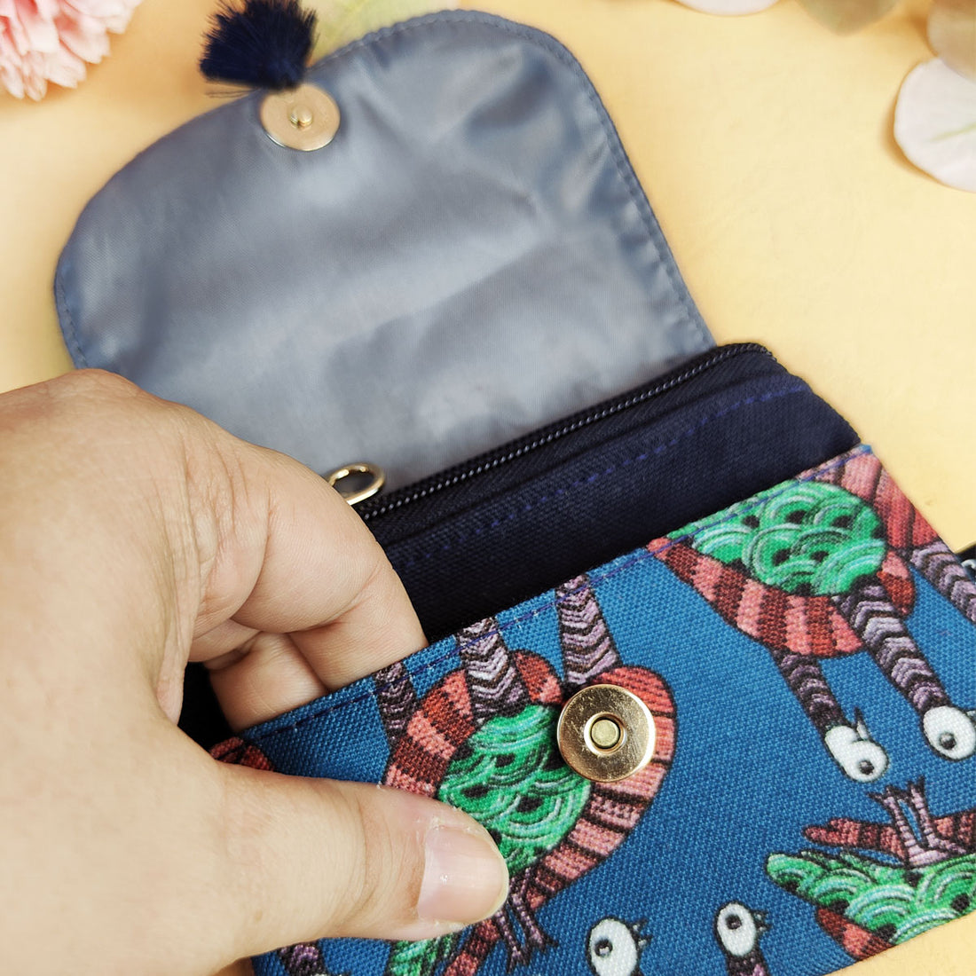 Mini wallet- Gond Blue Bird