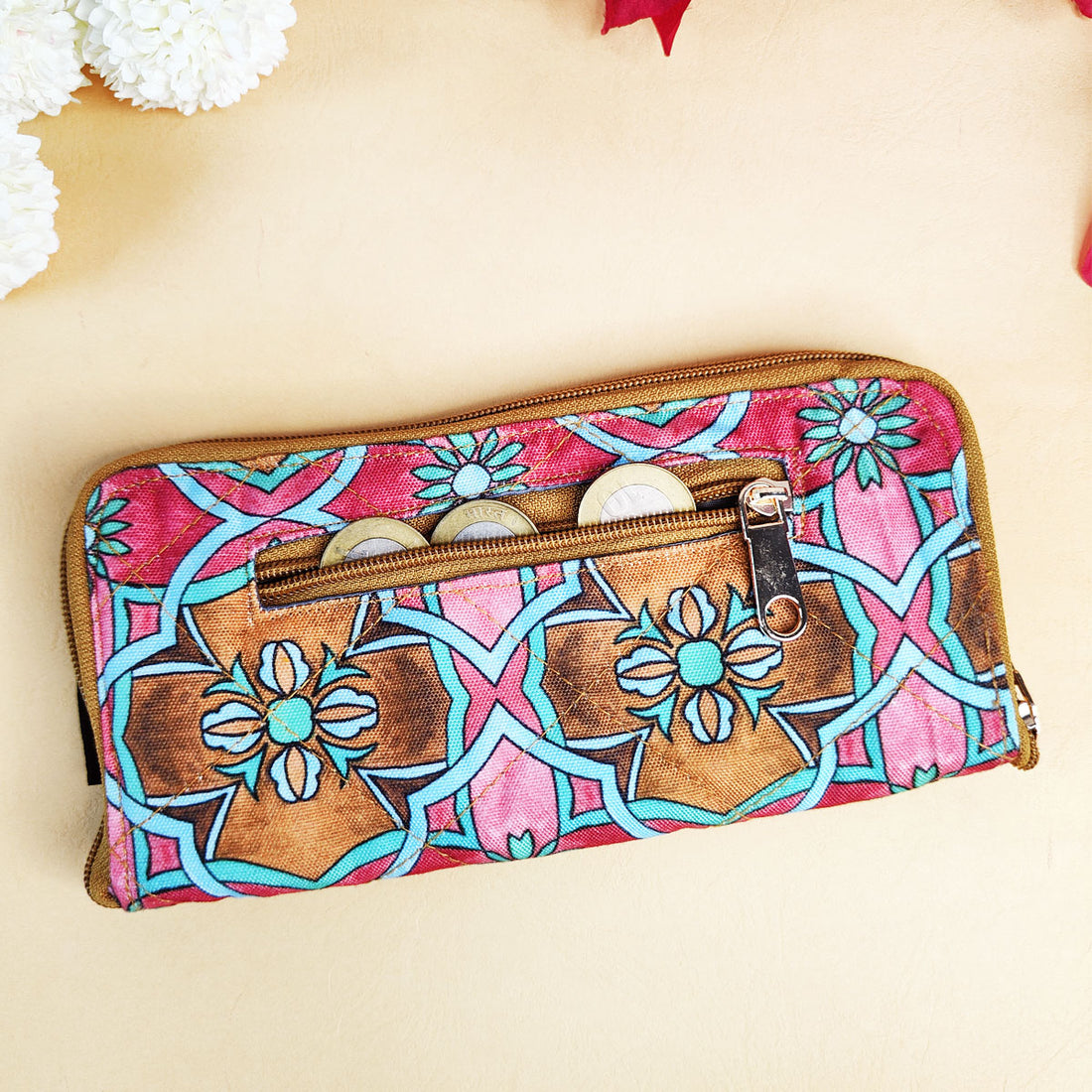 Quilted Slim Wallet- Pink Tile