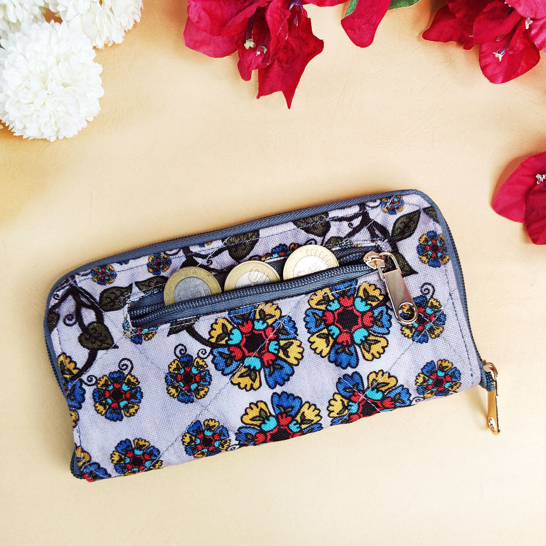 Quilted Slim Wallet- Grey Garden