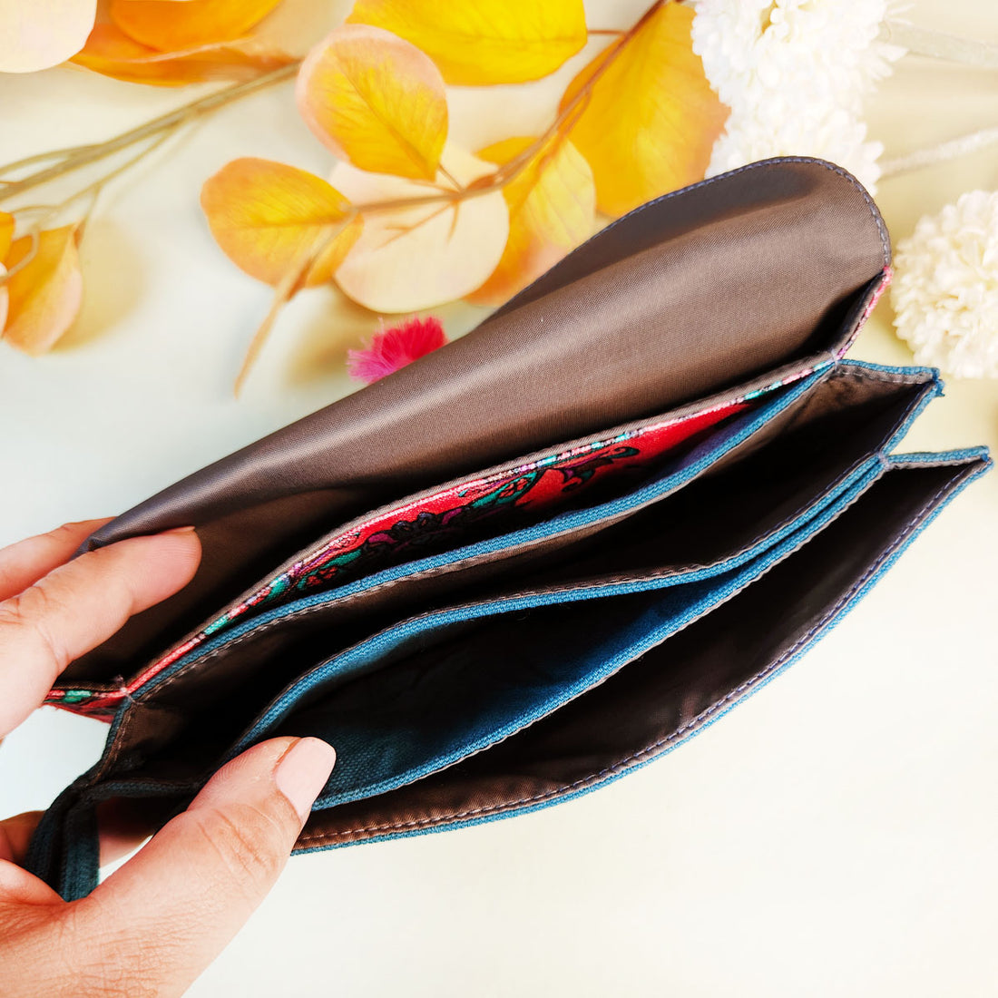 5 pocket long wallet-peach purple tile