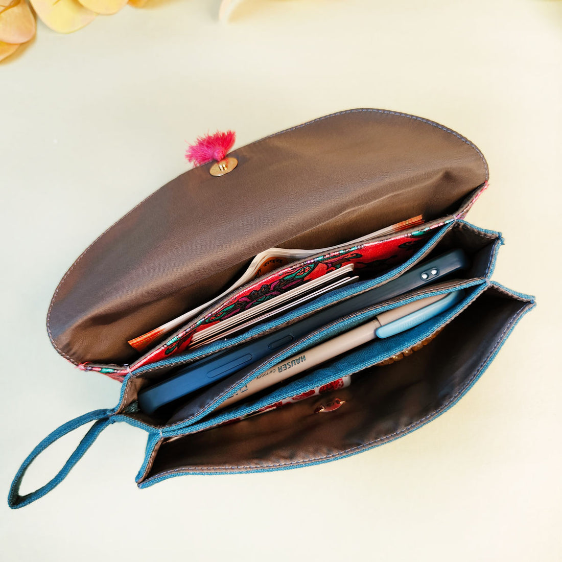 5 pocket long wallet-peach purple tile