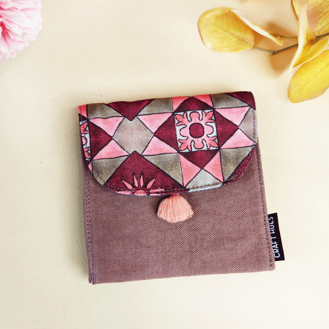 5 COMPARTMENT MINI WALLET-MAROON PEACH TILE