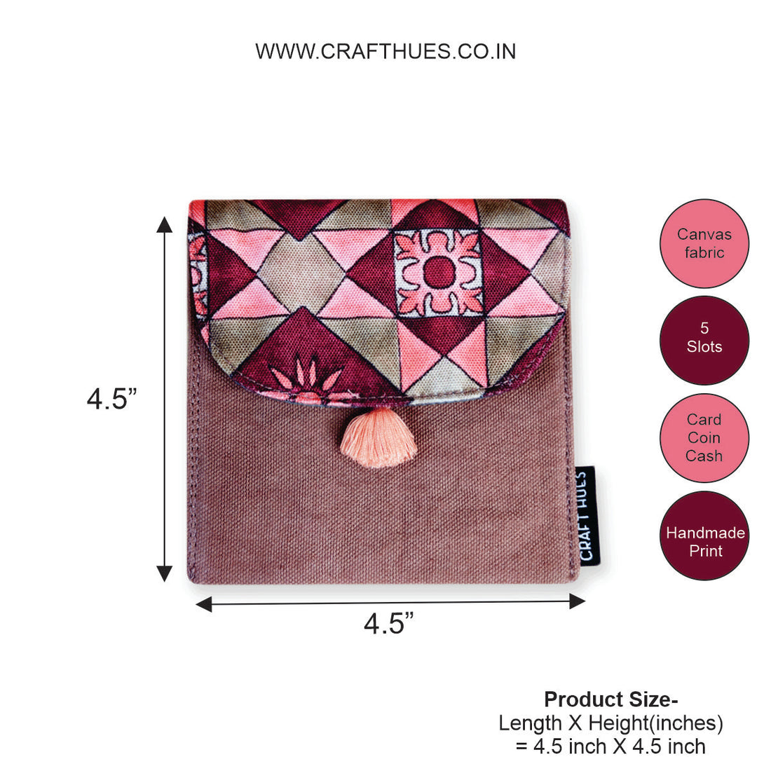5 COMPARTMENT MINI WALLET-MAROON PEACH TILE