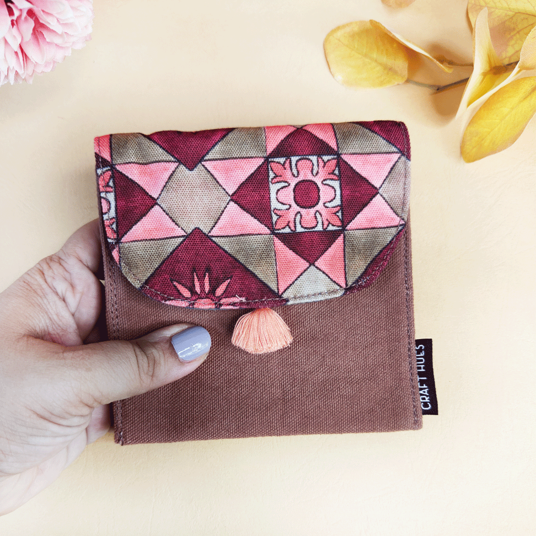 5 COMPARTMENT MINI WALLET-MAROON PEACH TILE
