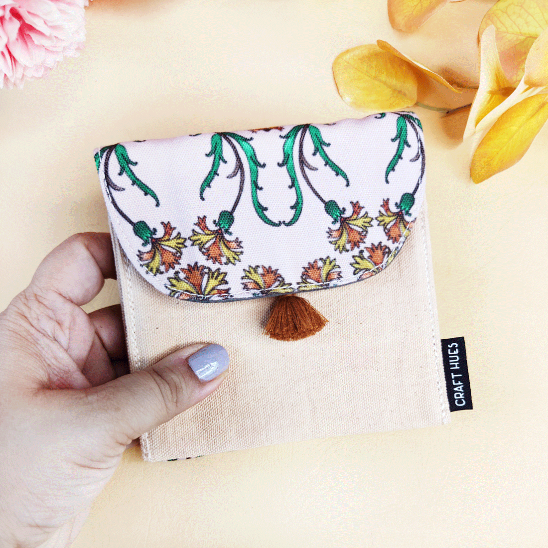 5 COMPARTMENT MINI WALLET-PEACH PERSIAN GARDEN